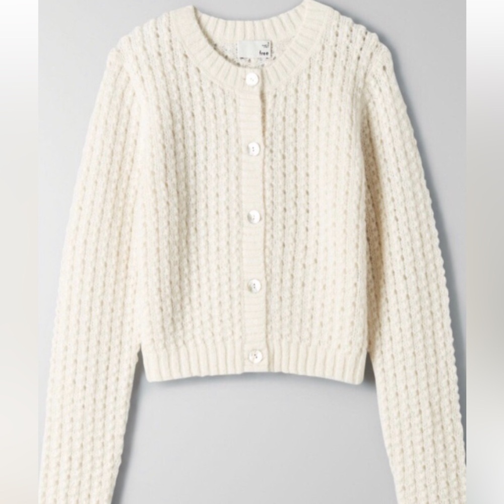 Aritzia Wilfred Fortune Alpaca Mohair Cable Knit Button Sweater Cardigan XXS